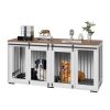 72" Dog Crate Furniture for 2 Dogs with Double Sliding Doors, Large Dog Crate TV Stand with Removable Tray