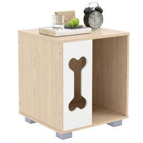 Dog Side Table Wooden Dog Condo with Bone-shape Window and Thick Metal Legs