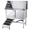 Stainless Steel Dog Washing Station, 50 inch Pet Grooming Tub w/ Ramp, PE Water Filter Board