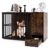 Coffee 2-in-1 Dog Crate End Table with Pull-Out Feeder, Bite-Resistant Metal Tube Pet Furniture for Small & Medium Dogs