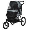 3 Wheels gray Pet Stroller for Small Dogs and Medium Dogs with Adjustable Canopy, Safety Tether, Storage Basket