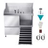 Stainless Steel Dog Washing Station, 50 Inch Pet Grooming Tub with Non-Slip Low-Slope Ramp, Storage Drawer, Hot & Cold Faucet