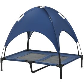 Elevated Portable Dog Cot with UV Protection Canopy Shade, 36 inch, Dark Blue