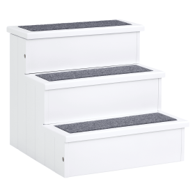 3 Step Wooden Carpeted Non Slip Pet Stairs Ramp for Small Dogs - White