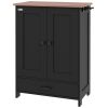 Pet Food Storage Container Dog Feeding Station w/ Adjustable Panel, Hooks, for Medium Sized Dogs, Black