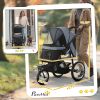 3 Wheels gray Pet Stroller for Small Dogs and Medium Dogs with Adjustable Canopy, Safety Tether, Storage Basket