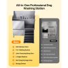Stainless Steel Dog Washing Station, 50 Inch Pet Grooming Tub with Non-Slip Low-Slope Ramp, Storage Drawer, Hot & Cold Faucet