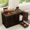 Coffee 2-in-1 Dog Crate End Table with Pull-Out Feeder, Bite-Resistant Metal Tube Pet Furniture for Small & Medium Dogs