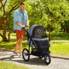3 Wheels gray Pet Stroller for Small Dogs and Medium Dogs with Adjustable Canopy, Safety Tether, Storage Basket