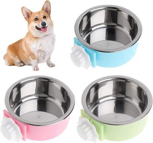 Crate Dog Bowl; Removable Stainless Steel Hanging for Pet (size: blue)