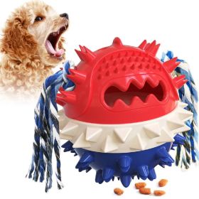 Pet Toy Interactive Treat Toy Squeaky Bounce with Rope for Aggressive Dog players (Color: Blue)