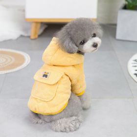 Dog warm clothing; Autumn and winter clothes New cotton padded clothes Teddy pet clothes Winter plush corduroy pull loop two leg cotton padded (colour: Starter - Yellow, size: S)