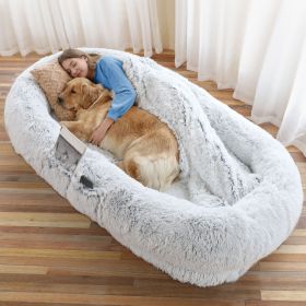 Human Dog Bed, Large Size Fits You and Pets, Washable Faux Fur for People to Doze Off, Napping Orthopedic Dog Bed & Blanket (Color: Gray, size: 6XL(71"L x 45"W x 12"Th))
