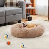 24 Inch Anti-Slip Round Fluffy Plush Faux Fur Bed, Fits up to 25 lbs Pets